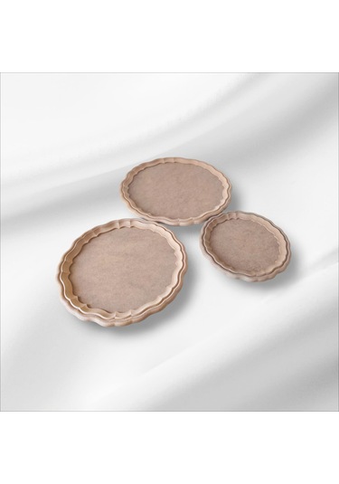 Ahşap Boyanabilir Yuvarlak Dekoratif Sunumluk Tepsi Takımı