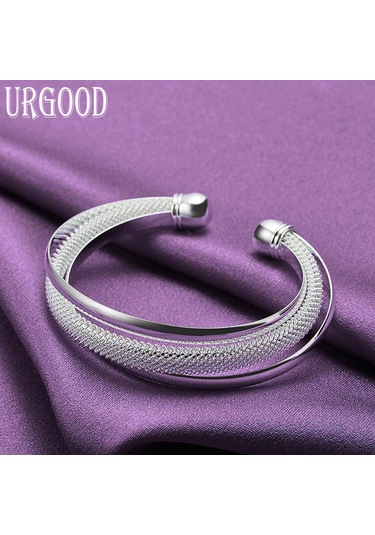 925 Ayar Gümüş Büyük Örgü Açık Bileklik Moda Takı Gümüş