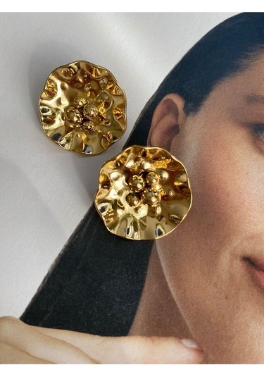 Oval Toplu Altın Kaplama Paslanmaz Çelik Kadın Küpe Çifti