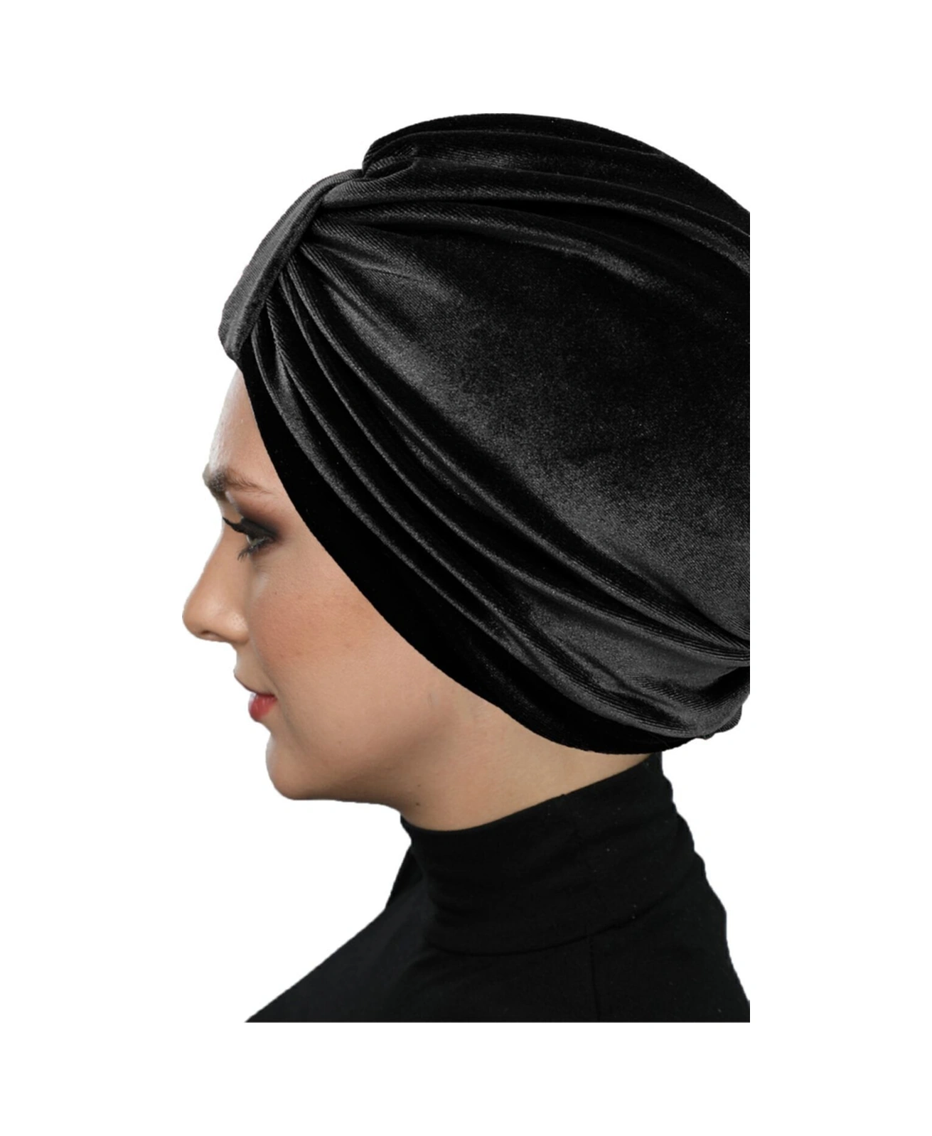Kadife Kardelen Astarlı Siyah Hazır Türban Tesettür Bone Siyah