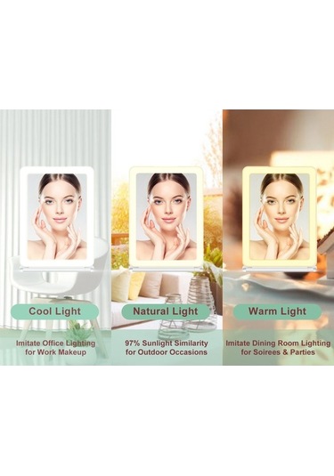 Flybuy Taşınabilir Makyaj Makyaj Led Katlanabilir Işık Büyüteçli Aynası Aynası Ayna 3x Kl Beyaz