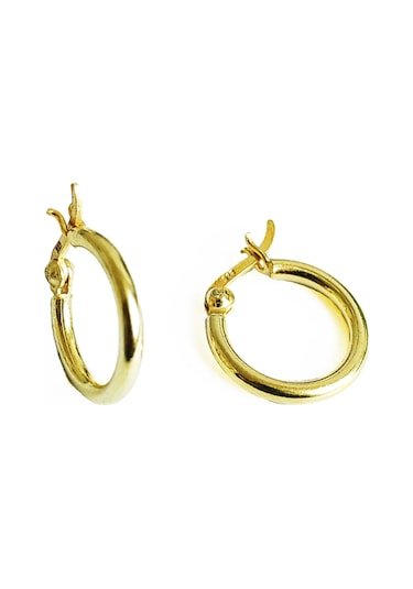 Minimal Yuvarlak Gümüş Küpe - Gold Renk Gümüş