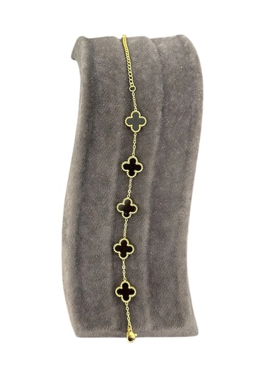 T-blk-22 Gold Renk İçi Siyah Büyük Yonca Bileklik Gold