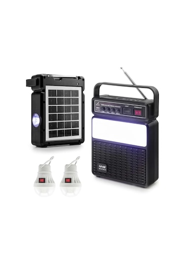 Kamp Lambası Solar Güneş Enerjili Aydınlatma Sistemi 2 Ampul Şarjlı Işıldak Radyo-usb/tf-ns-2730ls Siyah
