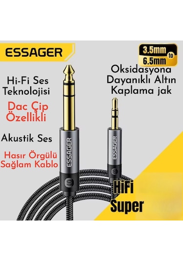 Essager 3-metre 3.5mm To 6.5mm Ses Kablosu Hi-fi Ses+dac Çip