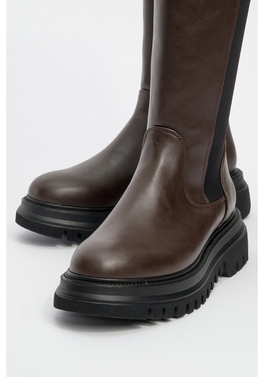 Shadow Kahverengi Streç Detaylı Kadın Çizme Kahverengi