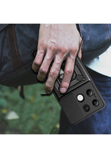 Xiaomi Redmi Note 13 4g Kılıf Kamera Koruma Sürgülü Antishock Magnetic Yüzüklü Standlı Kapak