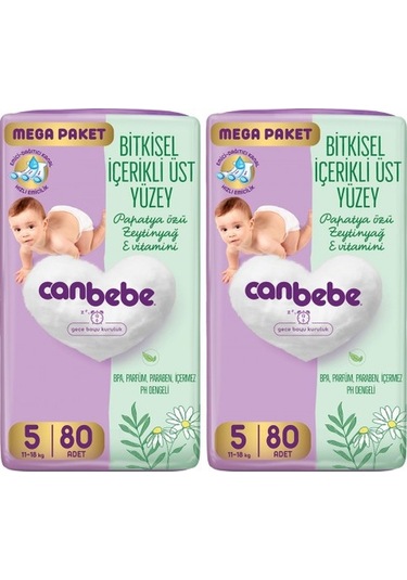 Canbebe Bebek Bezi Mega Paket Junior 5 Beden 11-18kg 80 Li X 2 PKT 2'li