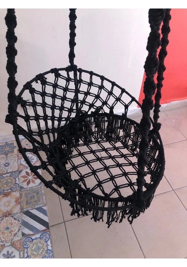 Makrome Özel Örgü Burgu Halatlı Siyah Salıncak Hamak Siyah