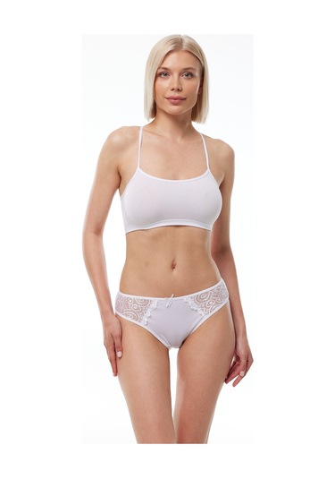 Malabadi Kadın Beyaz 3 Lü Paket Pamuk Elastan Dantelli Slip Külot 149 Beyaz