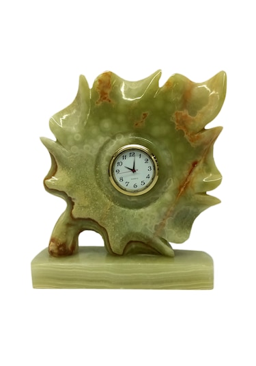 Oniks Damarlı Akik Taşından Yaprak Fiğürlü Saat - Doğal Oniks Ta