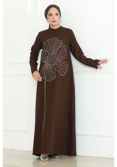 Zeral Taş İşlemeli Abiye 1200 - Kahve