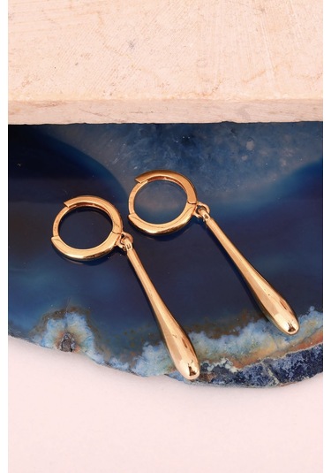 925 Ayar Altın Kaplama Sallantılı Modern Halka Küpe - E00260 Gold