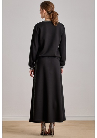 Yandan Cepli Siyah Örme Etek Siyah