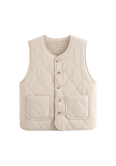 Snapbuy Kadın Yelek, Çift Taraflı Kullanım Ekru