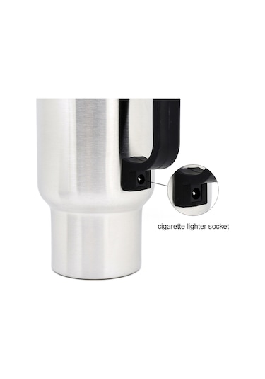 Araba Elektrikli Su Isıtıcısı Paslanmaz Çelik Araç Isıtıcısı Seyahat Termosu Isıtma Su Şişesi Göstergeli Isıtma Kupası Sigara Çakmağı Şarj Üstü İle Çalışan Su Çayı Kahve Süt Araba Isıtıcısı Termosu Gümüş