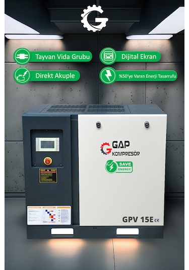 Gap Kompresör İnvertörlü Vidalı Hava Kompresörü 15 HP Tek Makine GPV15e