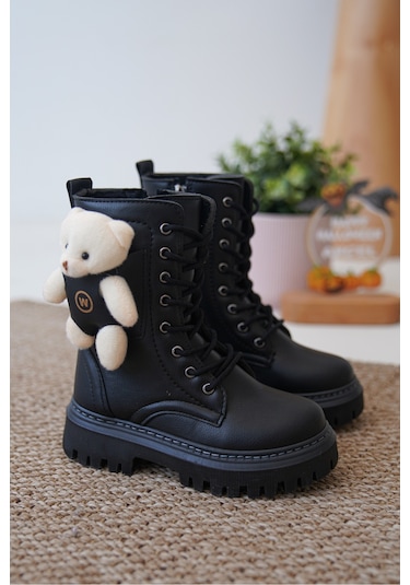 Daxtors D006 Günlük Ortopedik Ayıcıklı Kız Çocuk Botu Siyah