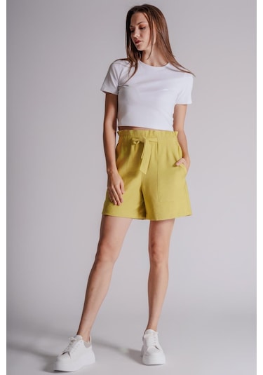 Braccas Kadın Yandan Takma Cepli Beli Lastikli Jogger Şort Lime Lime