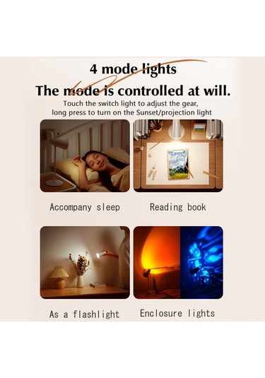 Ranyeek Beyaz Manyetik Usb Şarjlı Lamba - Güneş Batımı Projeksiyonu, El Feneri, 3 Seviye Dokunmatik Aydınlatma, 2000mah Pil, Göz Koruyucu Beyaz