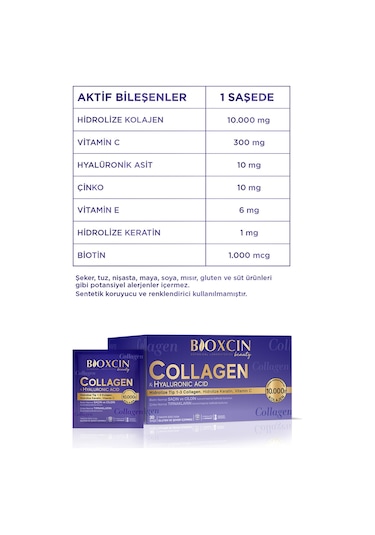 Beauty Collagen Toz 30 Saşe X 10.000 Mg Tip 1 - Tip 3 Hidrolize Kolajen - Keratin