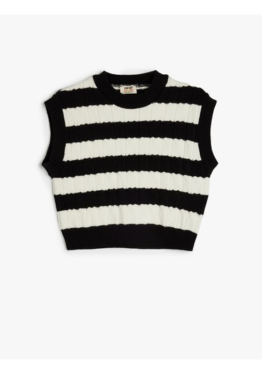 Koton Çizgili Slim Fit Bisiklet Yaka Crop Süveter Ekru Çizgili 5wkg90109at Ekru Çizgili Ekru