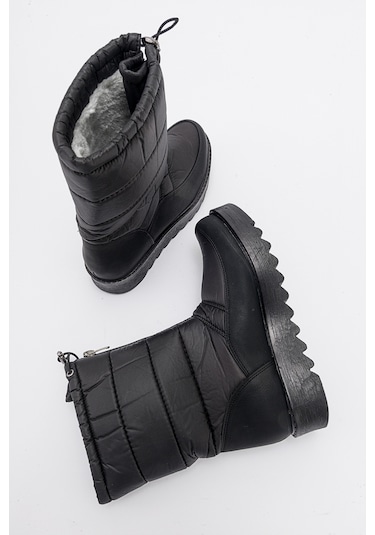 Luvishoes Vay Siyah Fermuarlı Kadın Kar Botu Siyah
