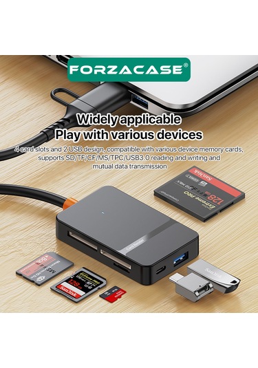 Forzacase FC874  8 İn1 USB-C + USB MS CF/ TF /SD DHC SDXC Kamera Kart Okuyucu