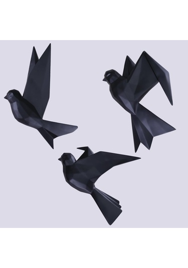 Mouette 3'Lü Dekoratif Kuş Siyah
