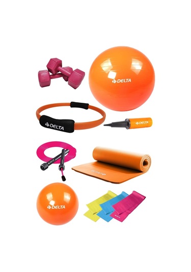 Delta Ptcs 10 Mm Minder 75 Cm Pilates Topu Çemberi 2 Kg Dambıl Seti Çok Renkli