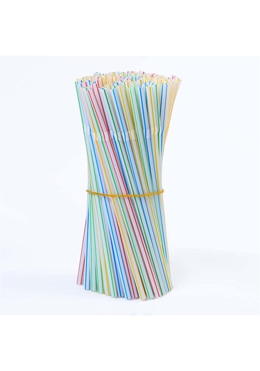 Singree 300 Adet 8 İnç Renkli Çizgili Esnek Plastik Pipetler