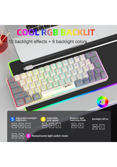 Hxsj V400 Kablosuz Renk Eşleştirme Rgb Arka Işık Membran Klavye 63 Anahtar Kapak, Kablolu Uzunluk: 1.7m Gri + Bej 2 Renkli