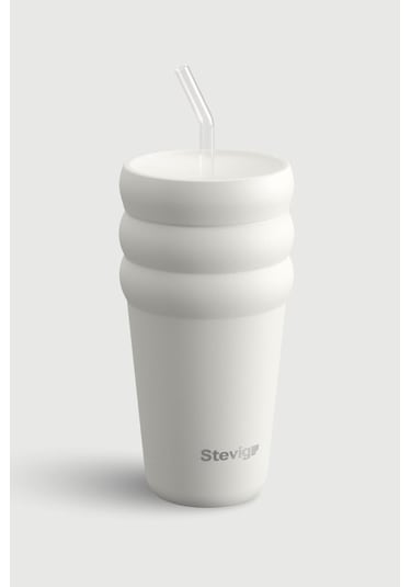 Stevig 3 Bubble Two-cap Straw Tumbler Çelik Termos 600 Ml White Stone St-249 Beyaz