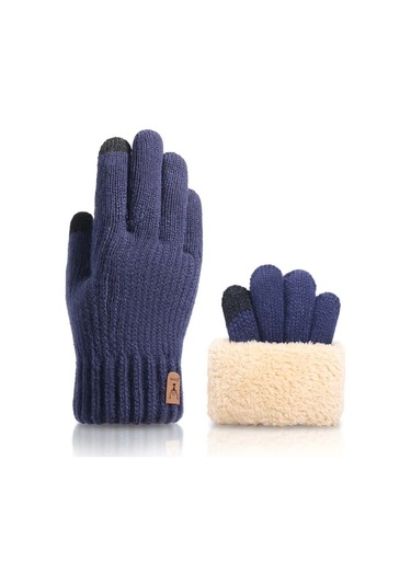 Elmpaly Erkek Ve Kadın Kışlık Termal Dokunmatik Eldiven Navy Blue Tek Beden Lacivert