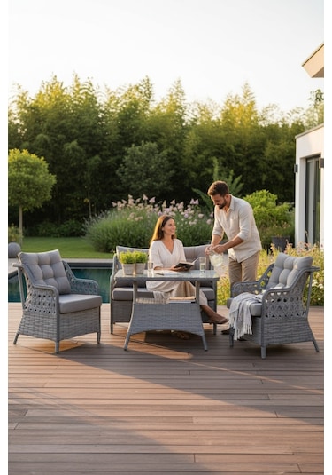 Sun Patio Sahara Gümüş Gri 2+1+1 Balkon & Bahçe Takımı