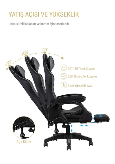 Fashcolle Dynamic Masajlı Gri-Siyah Oyuncu Koltuğu