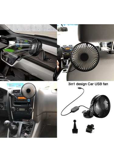 Evrensel 5v 360 Derece Dönebilen Usb Araç Vantilatörü Büyük Rüzgar Üç Hız Kontrolü Vantuzlu Usb Araç Vantilatörü