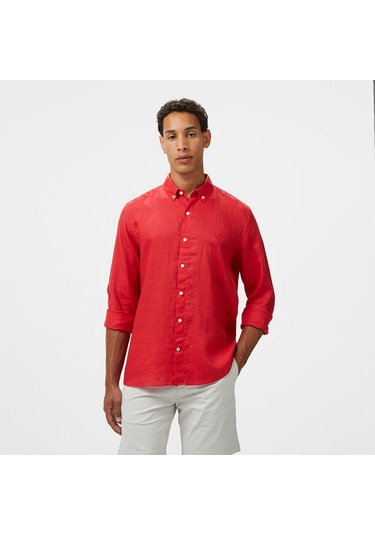 Nautica Erkek Kırmızı Classic Fit Keten Gömlek Düz W55101t Kırmızı