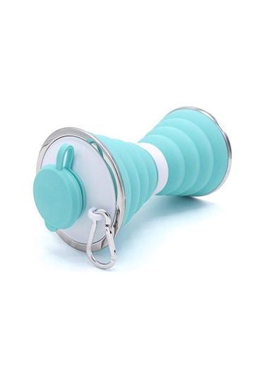 Mufunye Silikon Çekirdekli Katlanabilir Su Bardağı - Dış Mekan Sporları İçin Taşınabilir, Kapaklı, 401-500ml Gri Hediyelik Suluk Gri