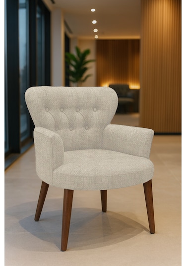 Roma Berjer - Modern Tekli Koltuk - Keten Kumaş - Krem