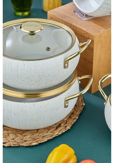 Cooker 7 Parça Granit Tencere Tava Seti Beyaz