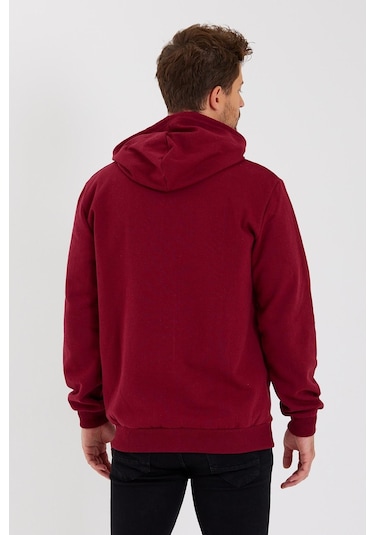 Comeor Kanguru Cepli Kapüşonlu Fermuarlı İçi Pamuklu Erkek Sweatshirt Bordo 001 Bordo