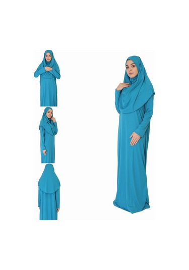 Açık Petrol Mavi Fermuarsız Namaz Elbisesi Petrol Rengi