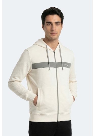 Slazenger Kralon I Erkek Kapüşonlu Cepli Ekru Sweatshırt