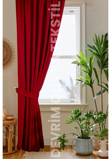 Devrim Olivya Tekstil Lüks 1. Sınıf Kırmızı Blackout Fon Perde - Özel Dikim, Işık Geçirmez, Ekstra Forlu Karartma Kırmızı