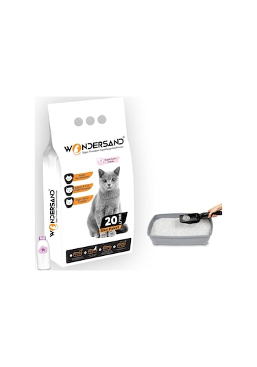 Wondersand Pudra Kokulu Topaklaşan İnce Beyaz Bentonit Kedi Kumu 20 L