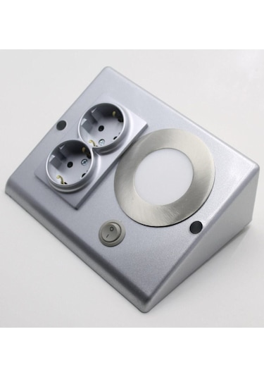 Tezgah Altı Priz 2'li - Antrasit Gri - 3 Watt Led Spot Ve Anahtarlı Beyaz İşık