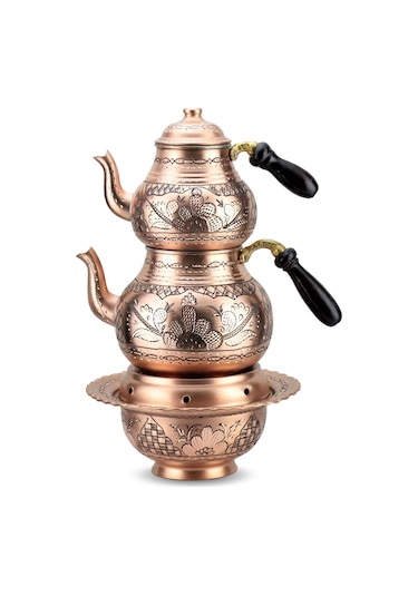 Gül Çiçek Eskitme Bakır Çaydanlık ve Osmanlı Ocağı Bakır