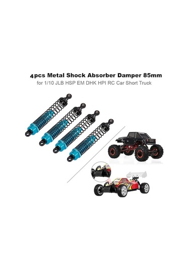 4 Adet 1/10 Rc Araç Şok Absorber - Mavi Metal Amortisör, 85mm Jlb Hsp Em Dhk Hpı Uyumlu