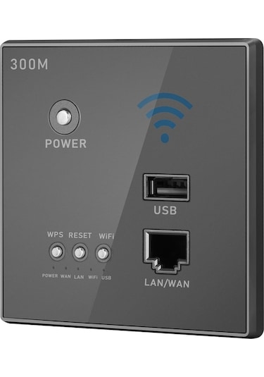 Duvar Tipi Akıllı Router 300mbps - 110-250v Direk Akış, Usb Şarj, 3g/adsl Desteği, Ev/otel İçin Siyah-gri